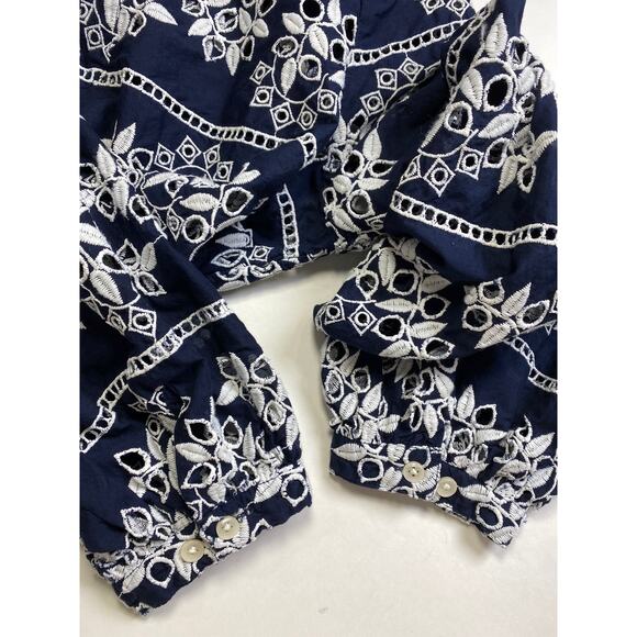 Chico’s Floral Embroidered Eyelet Tunic Top Womens Sz L Pullover Balloon Sleeves - Picture 11 of 13